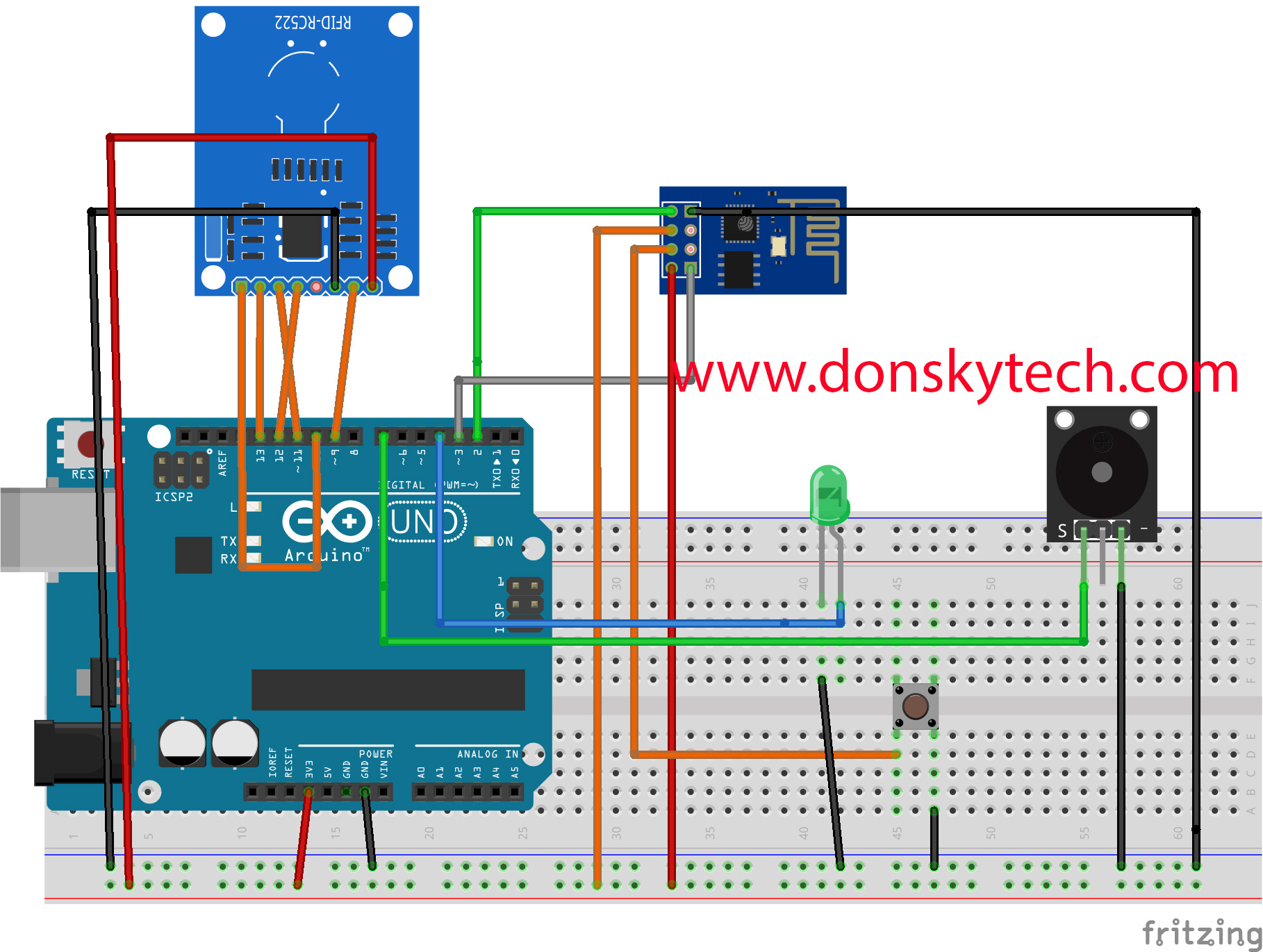 Arduino RFID Database Security System Fritzing Diagram