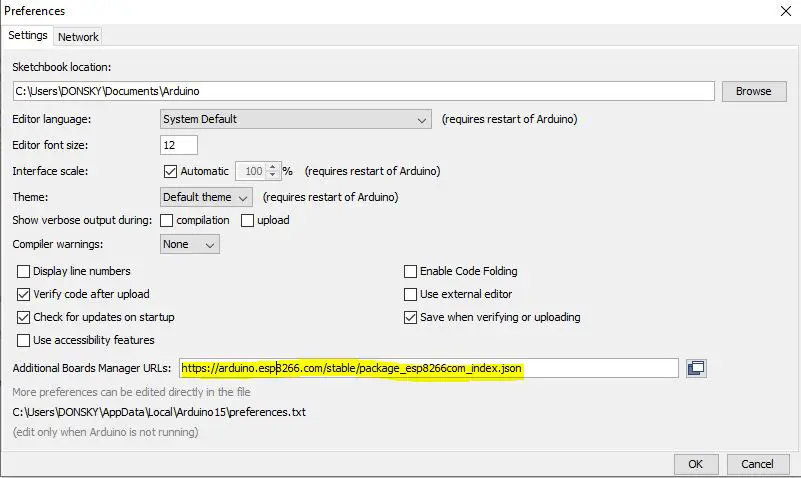 ESP8266 Additional Board Manager URL