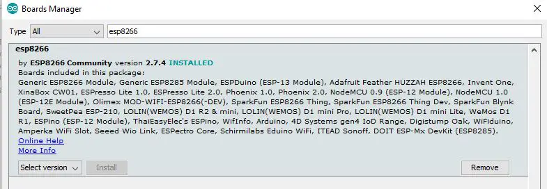 Arduino IDE - Board Manager