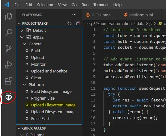 PlatformIO Upload FileSystem