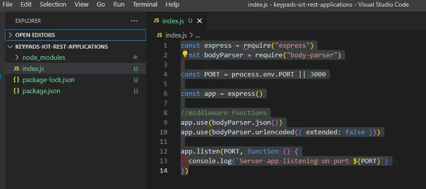 Keypads IOT Rest in Visual Studio Code