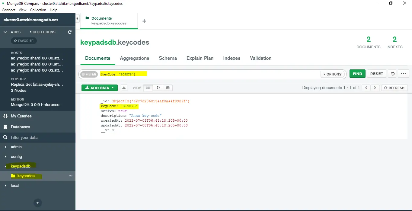 MongoDB Keypad DB Sample Data