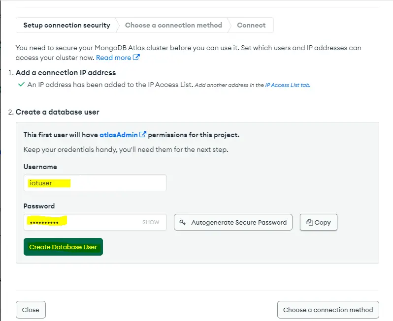 MongoDB Create User