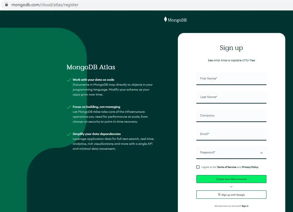 mongodb register signup