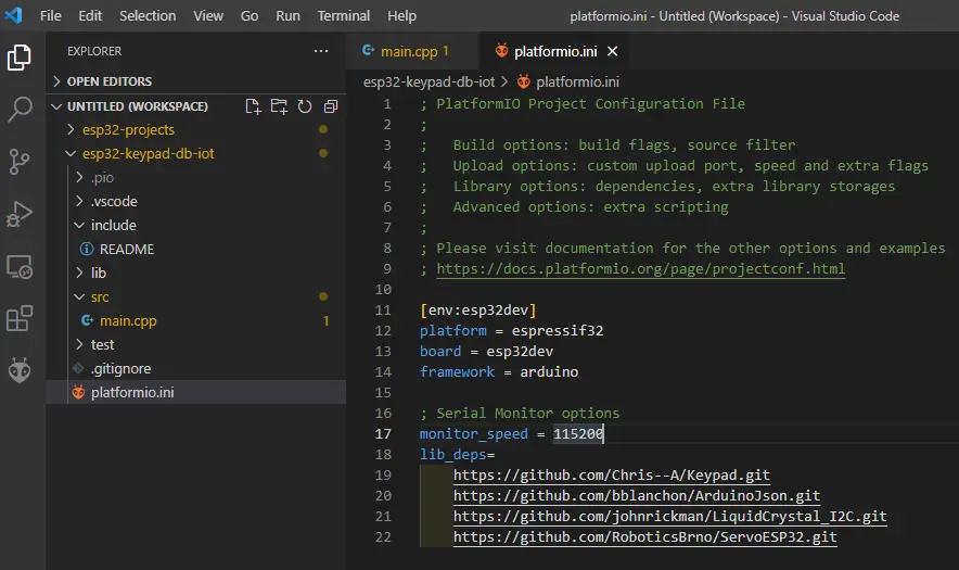 ESP32 - Keycodes - Keycodes - Visual Studio Code - platform.ini