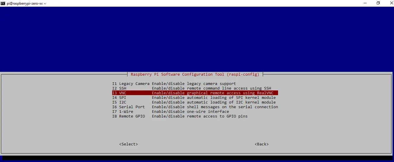 Raspberry Pi - sudo config - vnc - select VNC option