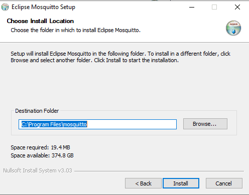 Install MQTT Windows - Choose Install Location