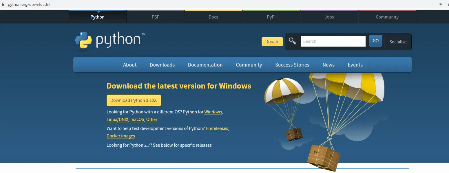 Install Python Windows - Download page