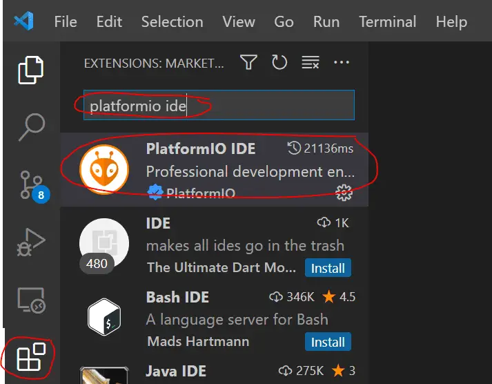 Install PlatformIO IDE Extension