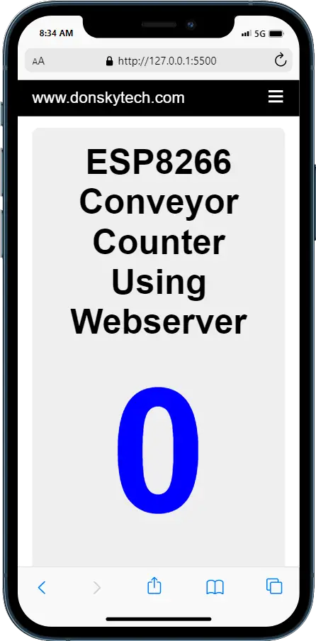 ESP8266 Conveyor Counter Using Webserver - Mobile Display