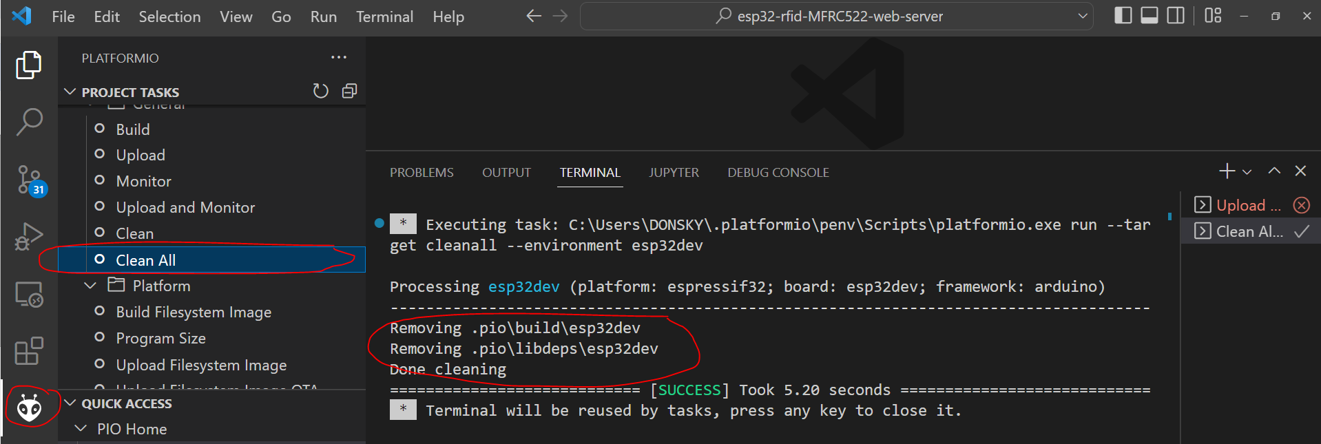 PlatformIO - Clean All