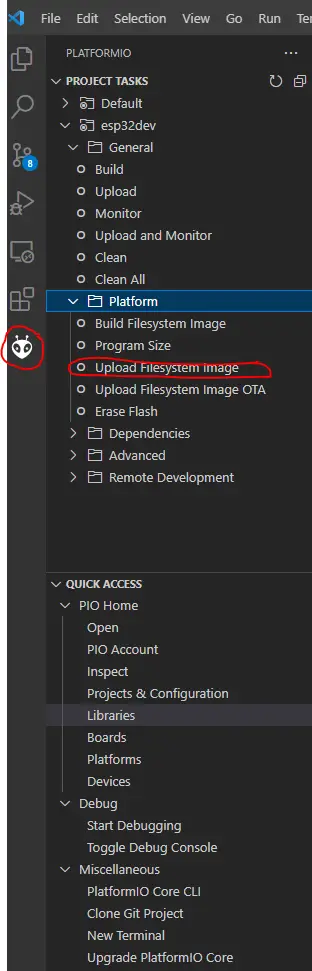 PlatformIO - Upload FileSystem Image