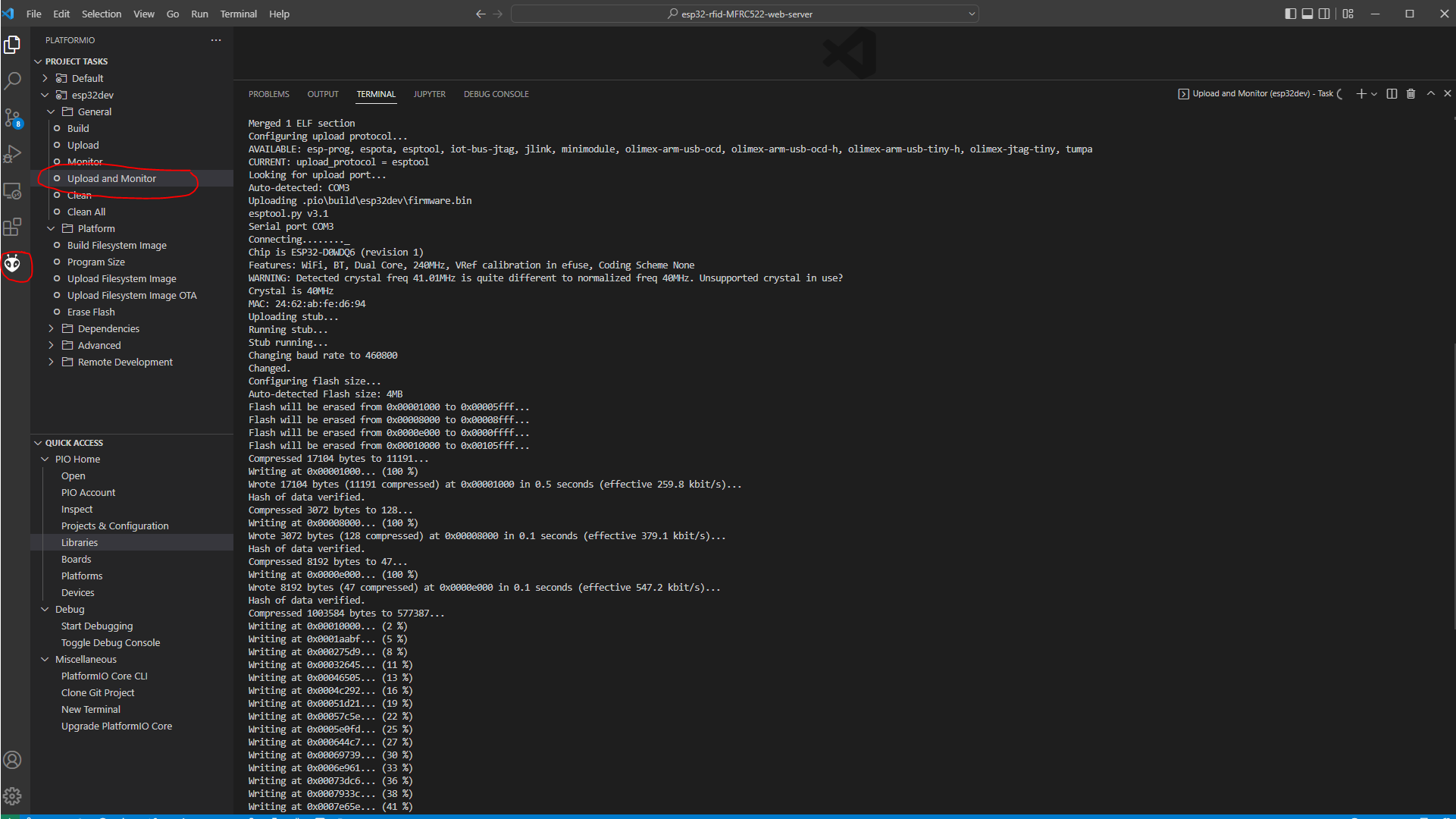 PlatformIO - Upload and Monitor