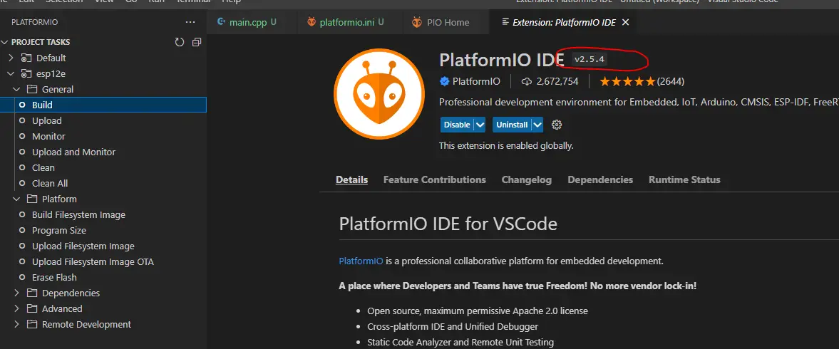 PlatformIO Extension After Update