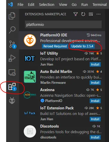 PlatformIO Extension Update