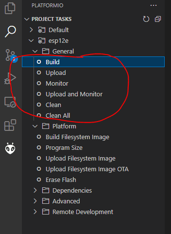 PlatformIO Project Tasks Enabled