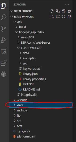 ESP32 Wifi Car Library - PlatformIO Copy data folder into root