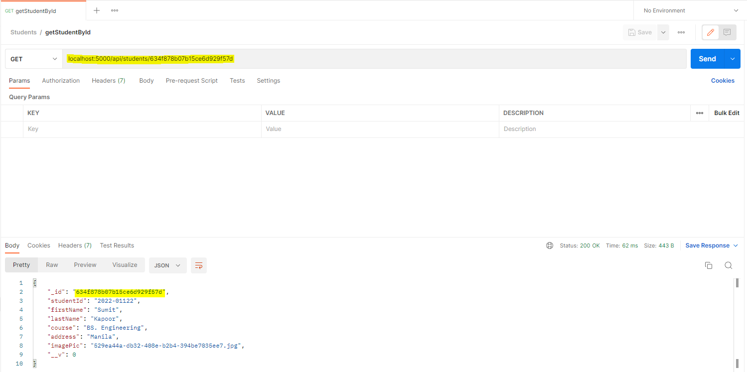 Postman - Get Student by ObjectId