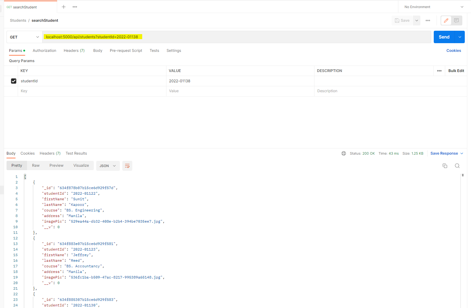 Postman - Search Student