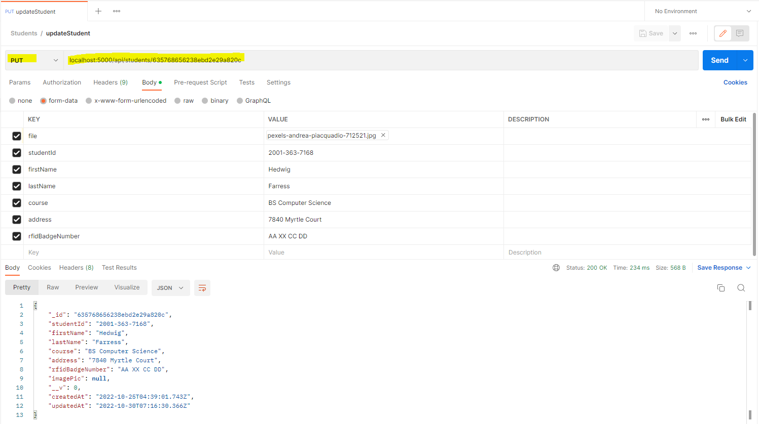 Postman -Update Student