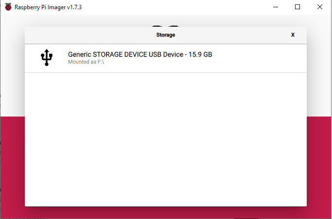 Raspberry Pi Imager - Select Card - Ubuntu