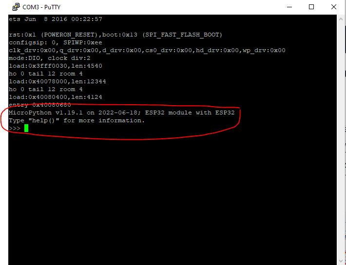 ESP32 MicroPython Putty REPL