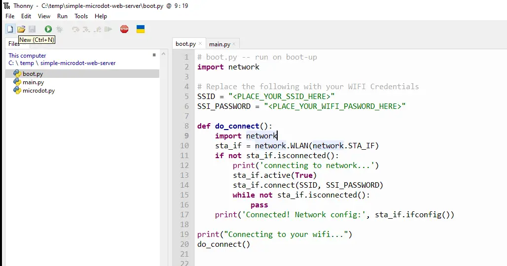 MicroDot sample program in Thonny