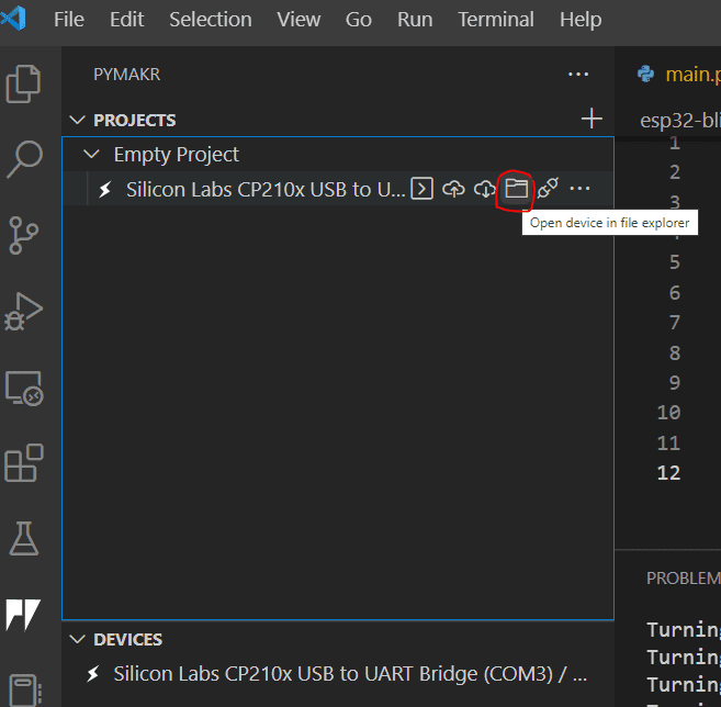 PyMakr Open Device in Explorer
