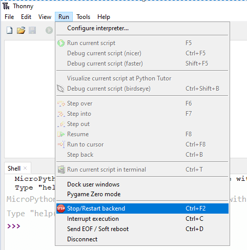 Thonny IDE Stop Restart Back End