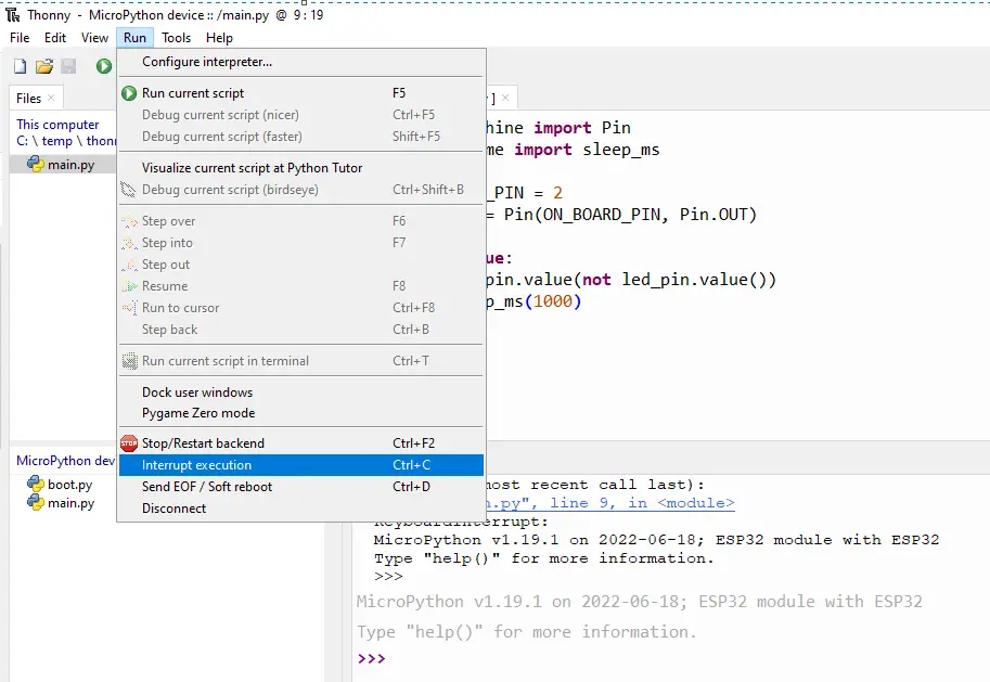 Thonny Interrupt Execution