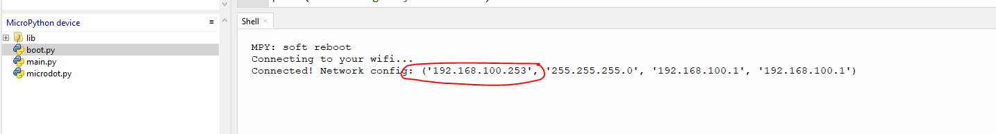 Thonny Shell Showing IP Address