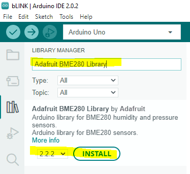 Arduino IDE Adafrtuit BME280 library install