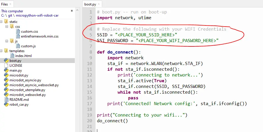 Change Wifi Credentials in boot file