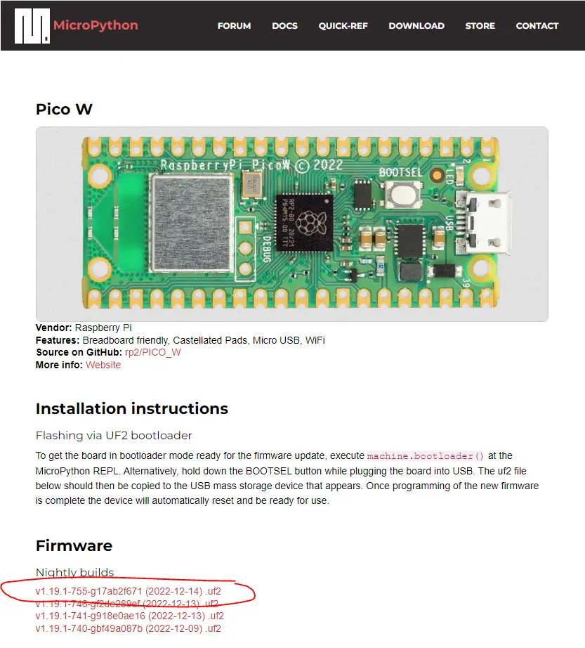 Download MicroPython Firmware for Raspberry Pi Pico W