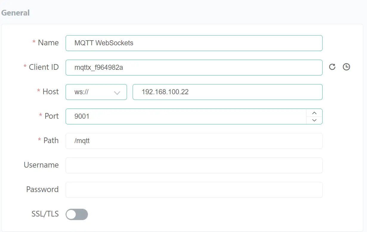 MQTT X Connection Panel