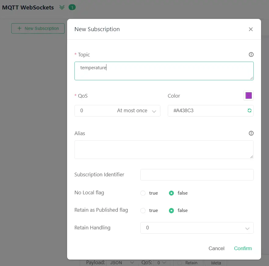 MQTT X New Subscription