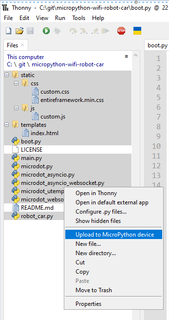 MicroPython Wifi Robot Car - Upload All Files