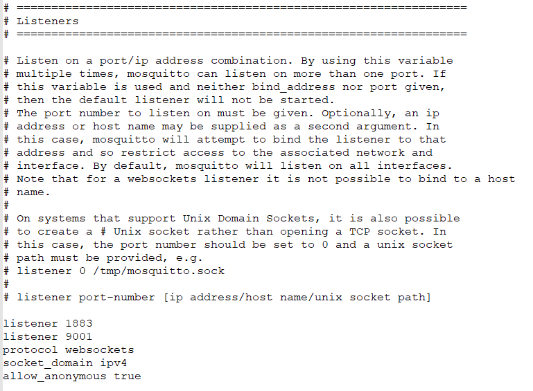 Mosquitto Configuration Files For WebSockets