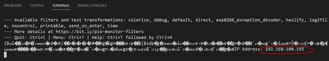 PlatformIO Serial Monitor IP Address