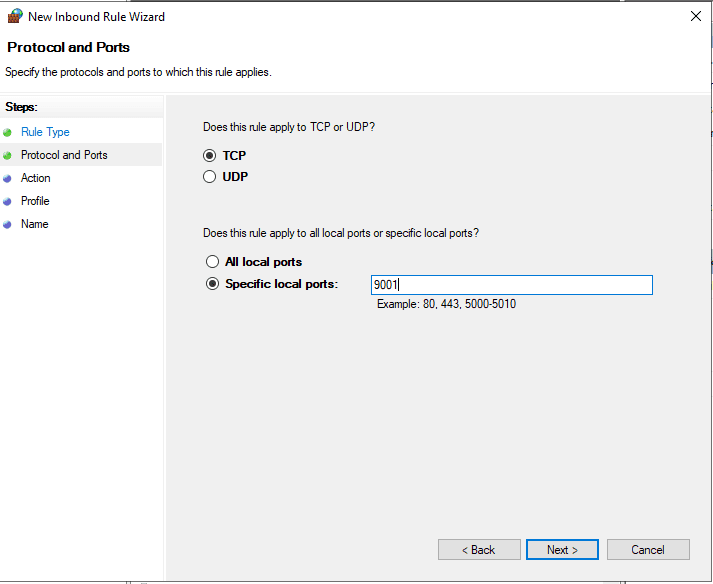 TCP 9001 Port Firewall