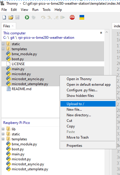 Thonny BME280 Upload Files