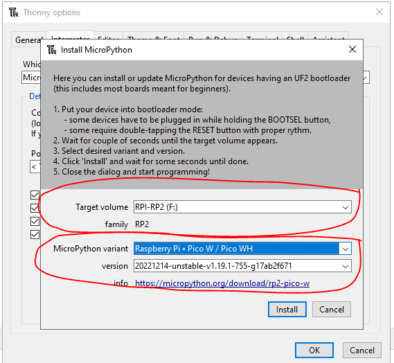 Thonny Configure Interpreter MicroPython Install