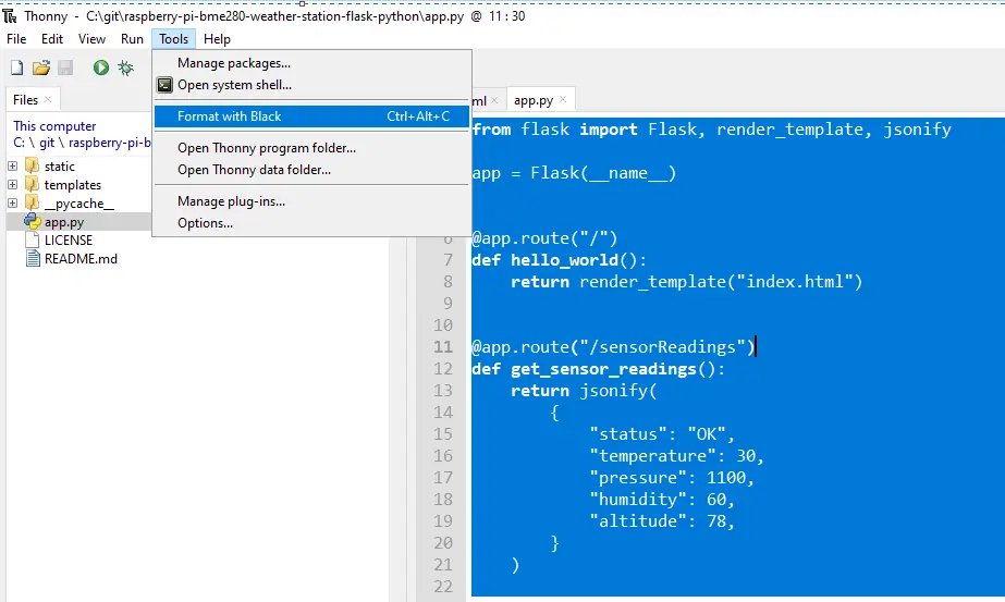 Thonny Format with black