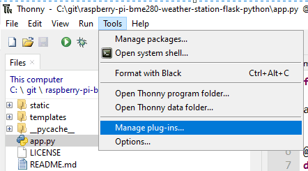 Thonny Manage Plugins