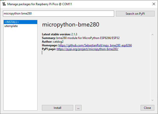 Thonny MicroPython BME280 Install