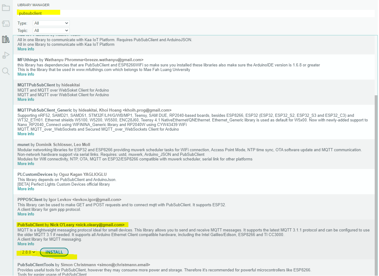 Arduino IDE PubSub MQTT Library - Arduino Framework