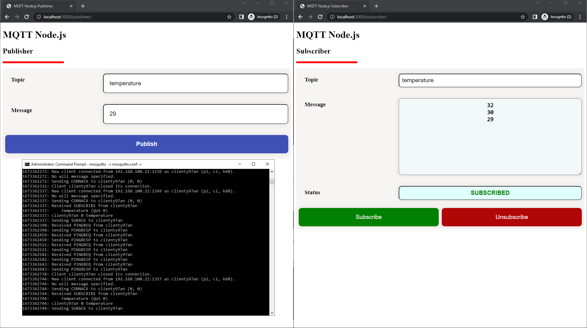 Node.js Express MQTT sample Web Application