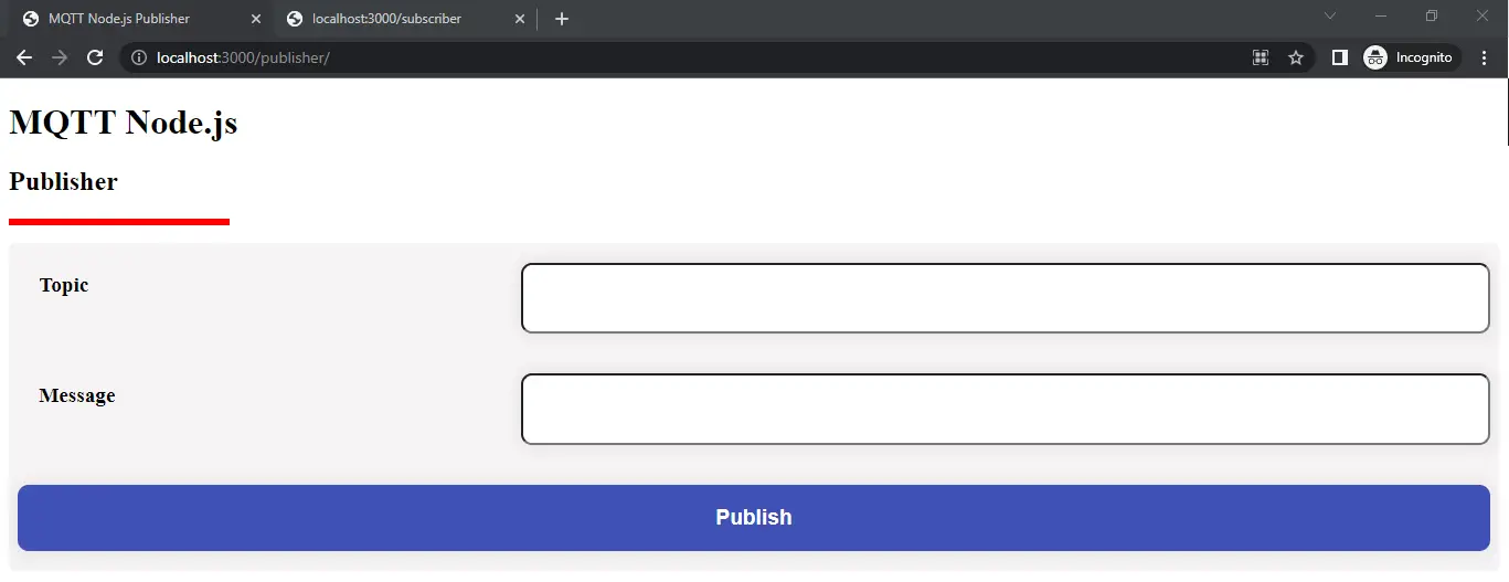 Node JS MQTT Publisher