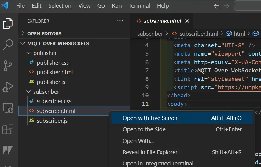 Subscriber Project Open With Live Server