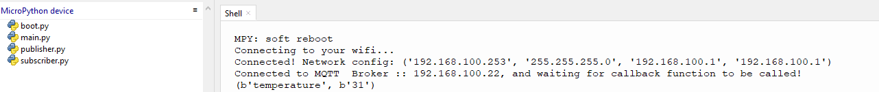 Thonny MQTT Subscriber Result